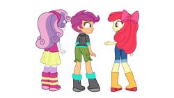 Size: 2560x1440 | Tagged: safe, alternate version, artist:gmaplay, apple bloom, scootaloo, sweetie belle, equestria girls, ass, bloom butt, boots, butt, rear view, scootabutt, shoes, simple background, transparent background