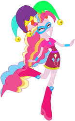 Size: 381x616 | Tagged: safe, artist:selenaede, artist:user15432, pinkie pie, human, equestria girls, g4, base used, boots, clothes, cutie mark, cutie mark on clothes, dress, element of laughter, eyes closed, hat, high heel boots, high heels, mask, multicolored hair, pink dress, pink shoes, ponied up, rainbow hair, rainbow power, rainbow power-ified, shoes, simple background, solo, superhero, superhero costume, white background