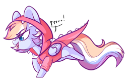 Size: 1280x810 | Tagged: safe, artist:cloud-fly, oc, pegasus, pony, animal costume, chibi, clothes, costume, female, mare, simple background, solo, transparent background