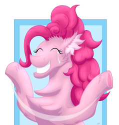 Size: 2611x2744 | Tagged: safe, artist:thebenalpha, pinkie pie, earth pony, pony, g4, chest fluff, crying, ear fluff, eyes closed, frog (hoof), grin, high res, simple background, smiling, tears of pain, transparent background, underhoof, waving arms