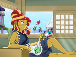 Size: 2224x1668 | Tagged: safe, artist:batipin, applejack, fluttershy, pinkie pie, rainbow dash, rarity, sci-twi, sunset shimmer, twilight sparkle, equestria girls, g4, :3, applejack's beach shorts swimsuit, applejack's hat, barefoot, beach, beach shorts swimsuit, bikini, camera, cellphone, clothes, cowboy hat, feet, female, glasses, hat, humane five, humane seven, humane six, jumping, nintendo switch, one-piece swimsuit, phone, running, sandals, shorts, sitting, smartphone, solo focus, sports bra, sports shorts, squirrel game, sunset sushi, swimming trunks, swimsuit, video game, wetsuit, wiggling toes