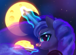 Size: 2243x1623 | Tagged: source needed, safe, artist:xbi, princess luna, alicorn, pony, g4, cheese moon, eating, edible heavenly object, midnight snack, solo, transparent mane, transparent tail
