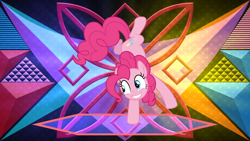 Size: 3840x2160 | Tagged: safe, artist:cloudy glow, artist:laszlvfx, edit, pinkie pie, earth pony, pony, g4, high res, solo, wallpaper, wallpaper edit