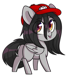 Size: 1069x1200 | Tagged: safe, artist:cloud-fly, oc, oc only, pegasus, pony, butt, cap, chibi, commission, eye clipping through hair, eyebrows, eyebrows visible through hair, female, hat, looking at you, mare, plot, simple background, smiling, solo, tongue out, transparent background, ych result