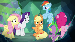 Size: 1920x1080 | Tagged: safe, screencap, applejack, fluttershy, pinkie pie, rainbow dash, rarity, spike, dragon, g4, the ending of the end, winged spike, wings