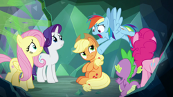 Size: 1920x1080 | Tagged: safe, screencap, applejack, fluttershy, pinkie pie, rainbow dash, rarity, spike, dragon, g4, the ending of the end, winged spike, wings