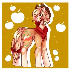 Size: 1000x1000 | Tagged: safe, artist:general-honeybee, applejack, earth pony, pony, g4, applejack (g5 concept leak), bow, clothes, coat markings, female, g5 concept leak style, g5 concept leaks, hat, mare, redesign, scarf, simple background, solo