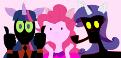 Size: 2492x1192 | Tagged: safe, artist:nathaniel718, pinkie pie, rarity, twilight sparkle, alicorn, pony, g4, adventure time, cartoon network, codename kids next door, crossover, discovery family, ears, father (knd), female, horn, looking at you, male, nergal, nergal and princess bubblegum, pipe, princess bubblegum, the grim adventures of billy and mandy, thumbs up, twilight sparkle (alicorn), wig