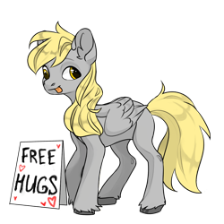 Size: 1024x1024 | Tagged: safe, artist:bandwidth, derpy hooves, pegasus, pony, g4, :p, female, free hugs, mare, mobile app, sign, simple background, solo, text, tongue out, transparent background