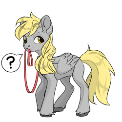 Size: 1024x1024 | Tagged: safe, artist:bandwidth, derpy hooves, pegasus, pony, g4, :3, avatar maker fantasy pony, collar, cute, derpabetes, female, leash, mare, mouth hold, pet play, pony pet, question mark, simple background, solo, speech bubble, transparent background, wholesome