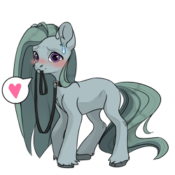 Size: 1024x1024 | Tagged: safe, marble pie, earth pony, pony, g4, avatar maker fantasy pony, blushing, female, heart, looking at you, mare, missing cutie mark, mouth hold, pet play, pictogram, propositioning, simple background, solo, speech bubble, sweat, sweatdrop, transparent background