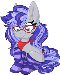 Size: 1638x2030 | Tagged: safe, artist:lbrcloud, oc, oc only, oc:cinnabyte, pony, adorkable, bandana, cinnabetes, clothes, commission, cute, dork, glasses, simple background, socks, solo, striped socks, transparent background, ych result
