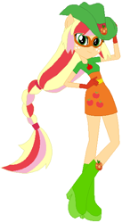 Size: 322x586 | Tagged: safe, artist:selenaede, artist:user15432, applejack, human, equestria girls, g4, base used, boots, clothes, cowboy hat, cutie mark, cutie mark on clothes, dress, element of honesty, gloves, green hat, green shoes, hand on hip, hat, high heel boots, high heels, mask, multicolored hair, orange dress, ponied up, rainbow hair, rainbow power, rainbow power-ified, shoes, simple background, solo, superhero, superhero costume, white background