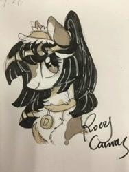 Size: 1080x1440 | Tagged: safe, artist:rocy canvas, oc, oc only, pony, chest fluff, collar, cute, female, looking at you, mare, monochrome, smiling, solo, traditional art