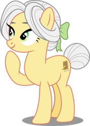 Size: 1920x2693 | Tagged: safe, artist:decprincess, oc, oc only, oc:winter sunshine, earth pony, pony, bow, female, mare, raised hoof, simple background, smiling, solo, tail bun, transparent background, vector