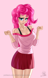 Size: 1200x1920 | Tagged: safe, artist:cherrymocaccino, artist:zuko42, pinkie pie, human, art pack:music album 'e.g.8 themes', equestria girls, g4, breasts, busty pinkie pie, clothes, looking at you, solo