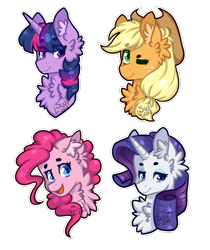 Size: 982x1167 | Tagged: safe, artist:silentwolf-oficial, applejack, pinkie pie, rarity, twilight sparkle, earth pony, pony, unicorn, g4, bust, chest fluff, ear fluff, female, hat, mare, one eye closed, simple background, transparent background, unicorn twilight, wink