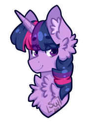 Size: 402x562 | Tagged: safe, alternate version, artist:silentwolf-oficial, twilight sparkle, pony, unicorn, g4, bust, chest fluff, ear fluff, signature, simple background, solo, transparent background, unicorn twilight