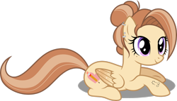 Size: 3222x1861 | Tagged: safe, artist:decprincess, oc, oc only, oc:caramel heart, cat, pegasus, pony, beauty mark, cute, ear piercing, female, hair bun, lying down, mare, piercing, ponysona, simple background, smiling, solo, sparkling wings, tattoo, transparent background, vector