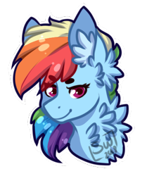 Size: 382x456 | Tagged: safe, alternate version, artist:silentwolf-oficial, rainbow dash, pegasus, pony, g4, bust, chest fluff, ear fluff, signature, simple background, smiling, solo, transparent background