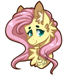 Size: 423x482 | Tagged: safe, alternate version, artist:silentwolf-oficial, fluttershy, pegasus, pony, g4, bust, chest fluff, ear fluff, signature, simple background, smiling, solo, transparent background