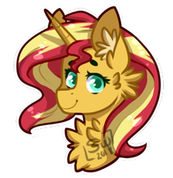 Size: 441x454 | Tagged: safe, alternate version, artist:silentwolf-oficial, sunset shimmer, pony, unicorn, g4, bust, chest fluff, ear fluff, portrait, signature, simple background, smiling, solo, transparent background