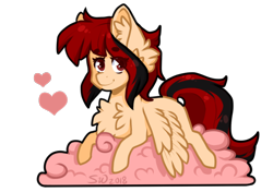 Size: 782x551 | Tagged: safe, artist:silentwolf-oficial, oc, oc only, pegasus, pony, chest fluff, cloud, ear fluff, heart, lying down, on a cloud, pegasus oc, prone, signature, simple background, smiling, solo, transparent background, wings
