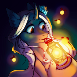 Size: 2048x2048 | Tagged: safe, artist:orfartina, oc, oc only, pony, unicorn, female, high res, lantern, mare, mouth hold, solo