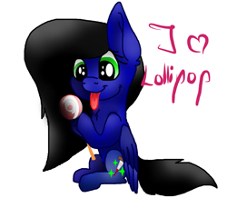 Size: 2625x2285 | Tagged: safe, artist:jemmiej18, oc, oc only, oc:trickster, pegasus, pony, candy, food, heart, high res, lollipop, pegasus oc, sitting, solo, tongue out, wings