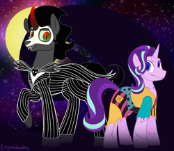 Size: 1150x1000 | Tagged: safe, artist:enigmadoodles, king sombra, starlight glimmer, pony, unicorn, g4, clothes, cosplay, costume, jack skellington, sally skellington, the nightmare before christmas