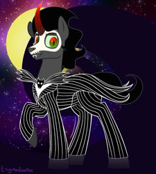 Size: 900x1000 | Tagged: safe, artist:enigmadoodles, king sombra, pony, unicorn, g4, clothes, cosplay, costume, jack skellington, male, solo, stallion, the nightmare before christmas