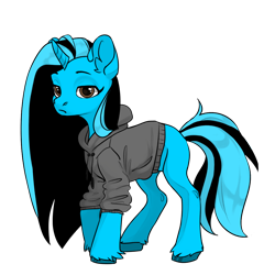 Size: 1024x1024 | Tagged: safe, artist:bandwidth, oc, oc only, oc:codec, pony, unicorn, clothes, female, hoodie, lidded eyes, looking at you, mare, simple background, solo, transparent background, unamused