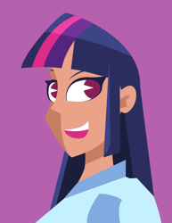 Size: 612x792 | Tagged: safe, artist:samoht-lion, twilight sparkle, equestria girls, g4, human coloration, open mouth, pink background, simple background, solo, stylized