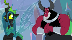 Size: 1920x1080 | Tagged: safe, screencap, lord tirek, queen chrysalis, centaur, changeling, changeling queen, g4, the ending of the end, female, male, nose piercing, nose ring, piercing, septum piercing, ultimate chrysalis