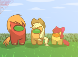 Size: 2600x1900 | Tagged: safe, artist:phlerius, apple bloom, applejack, big macintosh, earth pony, pony, g4, among us, apple siblings, apple sisters, brother and sister, crewmate (among us), digital art, siblings, sisters