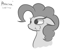 Size: 3000x2000 | Tagged: safe, artist:phlerius, pinkie pie, earth pony, pony, g4, bust, female, floppy ears, grayscale, high res, mare, monochrome, puffy cheeks, solo