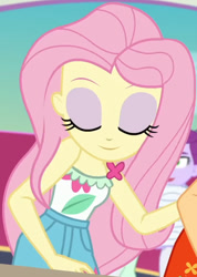 Size: 590x827 | Tagged: safe, screencap, applejack, fluttershy, equestria girls, equestria girls specials, g4, my little pony equestria girls: better together, my little pony equestria girls: spring breakdown, adorasexy, clothes, cloud, cropped, cruise, cruise ship, cute, eyes closed, female, flower, leaf, pockets, sexy, shorts, shyabetes, sleeveless, smiling, spring break, towels, yacht