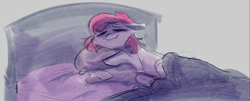 Size: 1899x765 | Tagged: safe, artist:anonymous, snuzzle, earth pony, pony, g1, bed, blanket, comfy, cozy, cute, drawthread, pillow, sleeping, snuzzlebetes, solo