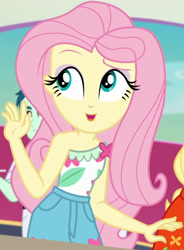 Size: 1503x2045 | Tagged: safe, screencap, applejack, fluttershy, equestria girls, equestria girls specials, g4, my little pony equestria girls: better together, my little pony equestria girls: spring breakdown, clothes, cloud, cropped, cruise, cruise ship, cute, female, flower, heart, leaf, looking up, pockets, shorts, shyabetes, sleeveless, smiling, spring break, talking, yacht