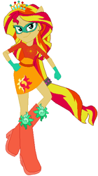 Size: 316x564 | Tagged: safe, artist:selenaede, artist:user15432, sunset shimmer, human, equestria girls, g4, base used, boots, clothes, crown, cutie mark, cutie mark on clothes, dress, element of empathy, element of forgiveness, gloves, hand on hip, high heel boots, high heels, jewelry, mask, masked shimmer, multicolored hair, orange dress, ponied up, rainbow hair, rainbow power, rainbow power-ified, red shoes, regalia, shoes, solo, superhero, superhero costume