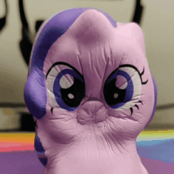 Size: 320x320 | Tagged: safe, starlight glimmer, pony, unicorn, g4, animated, c:, cute, female, food, glimmerbetes, looking at you, loop, mare, marshmallow, scrunchy face, smiling, solo, squishy, wat