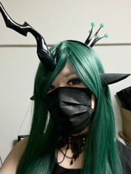 Size: 768x1024 | Tagged: safe, artist:nullpotower, queen chrysalis, human, g4, clothes, cosplay, costume, face mask, horn, irl, irl human, jewelry, mask, necklace, photo, solo