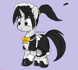 Size: 1014x912 | Tagged: safe, artist:photon_lee, oc, oc only, oc:photon_lee, pony, unicorn, clothes, gray background, maid, ponytail, simple background, solo, trace