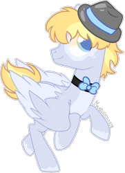 Size: 1632x2250 | Tagged: safe, artist:kurosawakuro, oc, oc only, pegasus, pony, base used, bowtie, hat, male, offspring, parent:derpy hooves, parent:doctor whooves, parents:doctorderpy, simple background, solo, stallion, transparent background, trilby