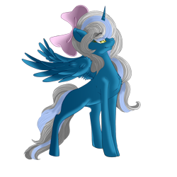 Size: 1024x1024 | Tagged: safe, artist:sakimiaji, oc, oc only, oc:fleurbelle, alicorn, pony, g4, adorabelle, alicorn oc, bow, cute, female, gift art, hair bow, horn, mare, ocbetes, simple background, smiling, solo, transparent background, wings, yellow eyes