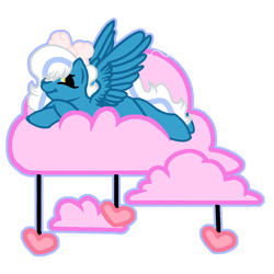 Size: 1200x1200 | Tagged: safe, artist:bunncoaa, oc, oc only, oc:fleurbelle, alicorn, pony, alicorn oc, bow, cloud, female, hair bow, heart, horn, lying on a cloud, mare, simple background, solo, transparent background, wings