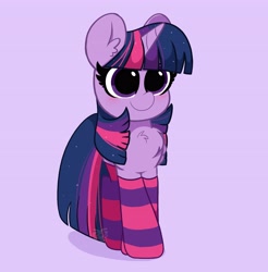 Size: 4034x4096 | Tagged: safe, artist:kittyrosie, twilight sparkle, alicorn, pony, g4, absurd resolution, blushing, chest fluff, clothes, cute, ear fluff, female, mare, purple background, simple background, socks, solo, striped socks, twiabetes, twilight sparkle (alicorn)