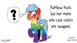 Size: 1200x675 | Tagged: safe, artist:pony-berserker, rainbow dash, pony, pony-berserker's twitter sketches, g4, cursed image, donut steel, solo, something is not right, wat