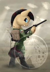 Size: 1280x1819 | Tagged: safe, artist:safizejaart, oc, oc only, oc:rybik, soldier, soldier pony, watermark, weapon