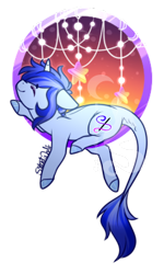 Size: 246x411 | Tagged: safe, artist:silentwolf-oficial, oc, oc only, oc:silent wolf, pony, unicorn, colored hooves, dreamcatcher, eyes closed, horn, leonine tail, lying down, prone, signature, simple background, smiling, solo, transparent background, unicorn oc, watermark